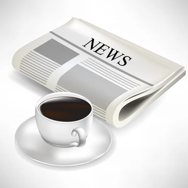 Εφημερίδα και φλιτζάνι καφέ που απομονώνονται σε λευκό — Διανυσματικό Αρχείο