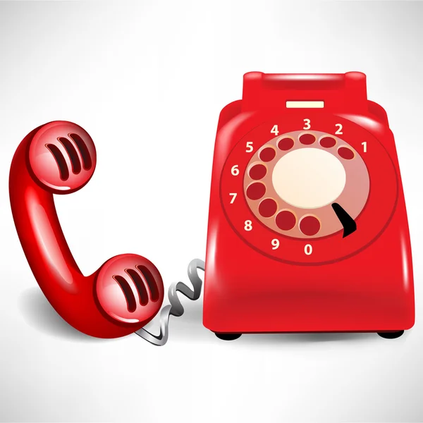 Red retro dial telephone and receiver isolated — Stock Vector