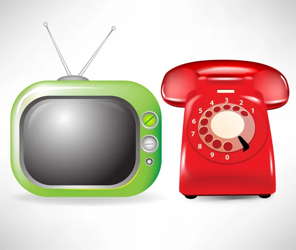 Retro televisão e telefone — Vetor de Stock