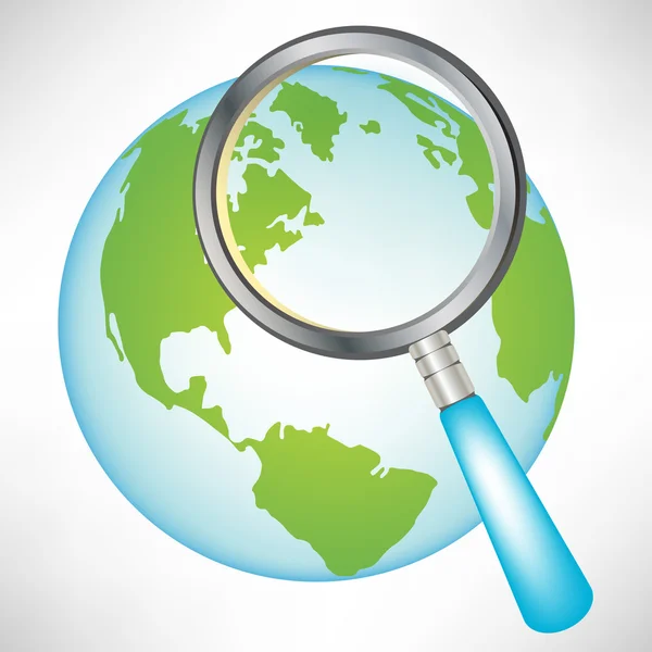 Earth globe with magnifying glass — Stock Vector