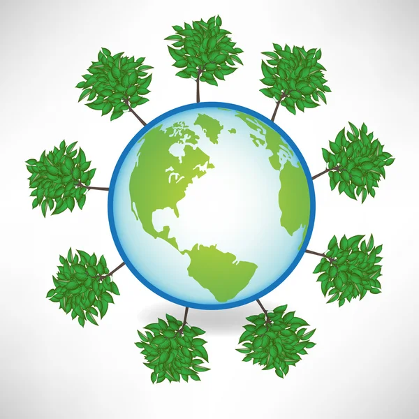 Globe terrestre entouré d'arbres — Image vectorielle