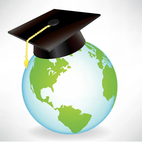 Earth globe with graduation cap — Stockvector