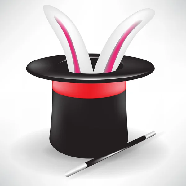 Кролик в чарівному капелюсі з паличкою — стоковий вектор