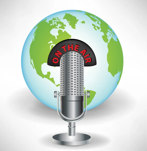 Micrófono con globo terráqueo concepto de comunicaciones globales — Vector de stock