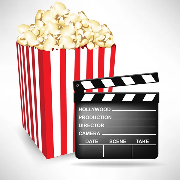 Movie clapper board and popcorn — Stock Vector