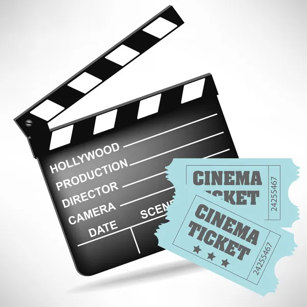 Movie clapper board and movie tickets — Stock Vector