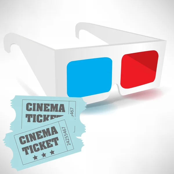 电影票和三个三维眼镜 — 图库矢量图片