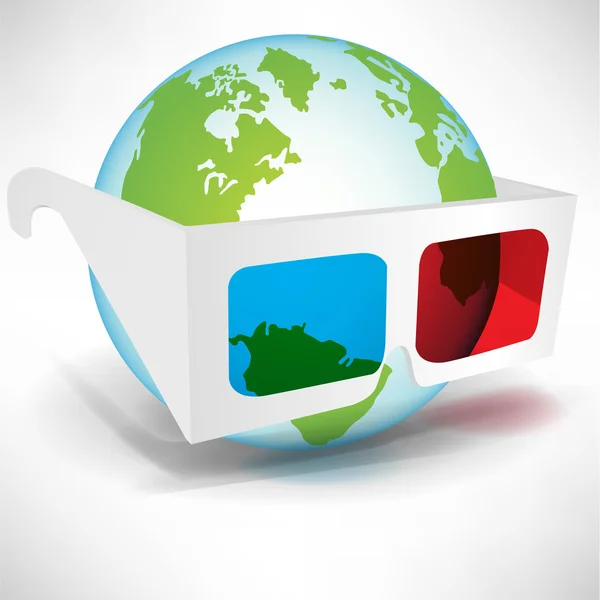 Earth globe with three dimensional glasses — Stock Vector