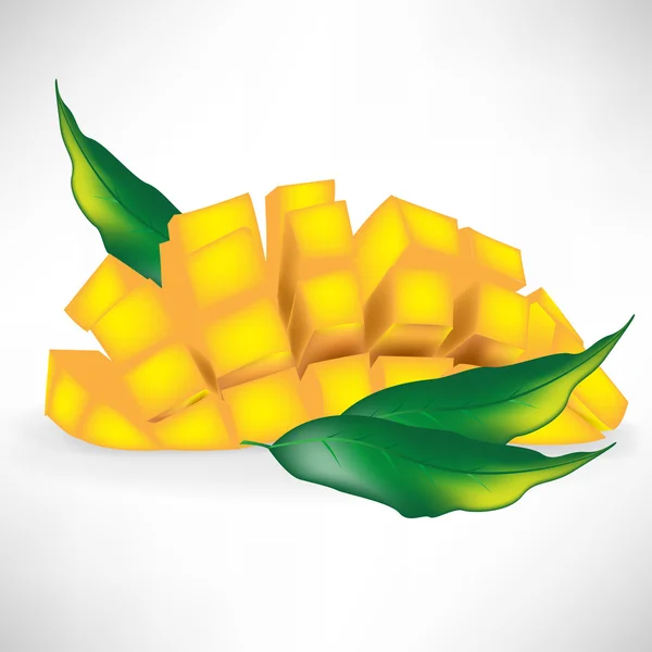 Sliced mango isolated on white background with leaves — Stock Vector