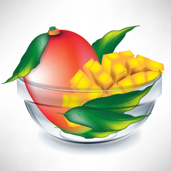 Fruta de mango y rebanadas en tazón transparente — Archivo Imágenes Vectoriales
