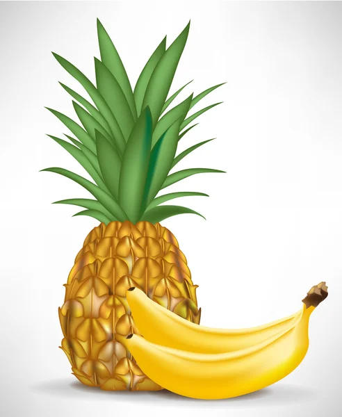Deux bananes et ananas isolés sur fond blanc — Image vectorielle
