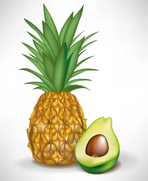 Moitié de l'avocat et de l'ananas isolés — Image vectorielle