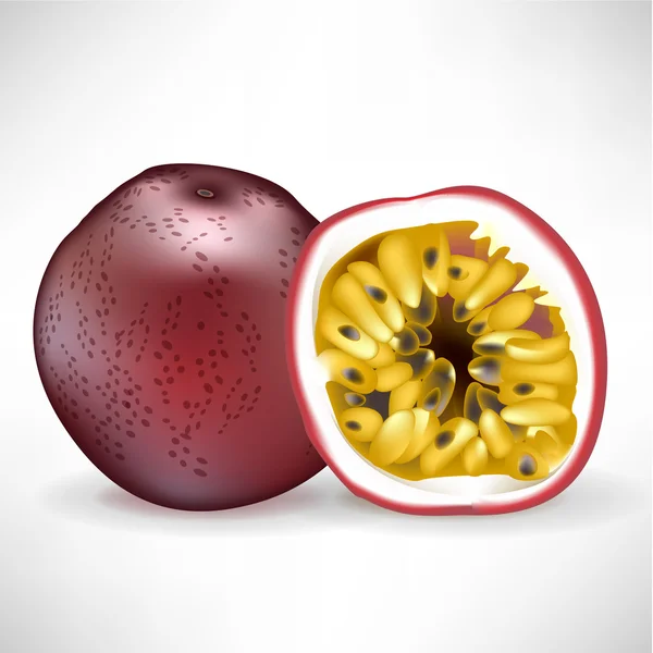 Fruits entiers frais de la passion et de fruits tranchés — Image vectorielle