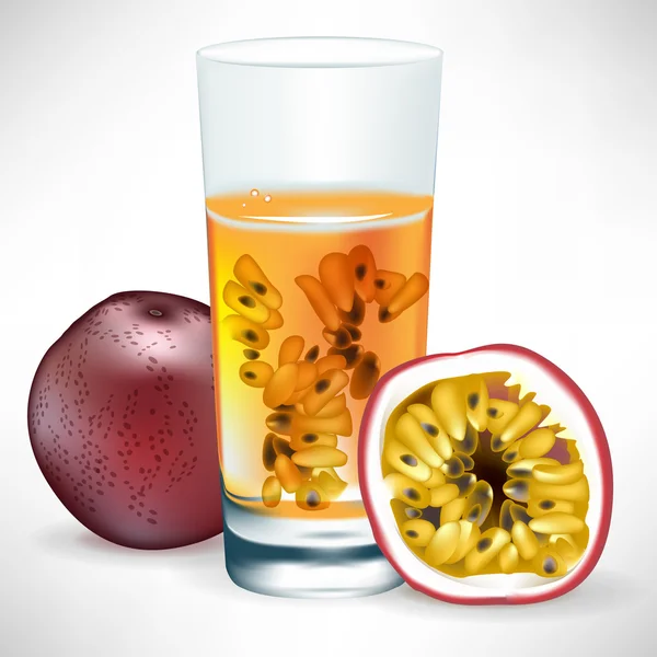 Bevanda al frutto della passione con frutta fresca e fetta — Vettoriale Stock