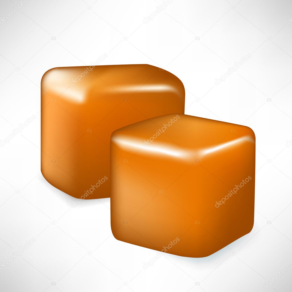two caramel pieces cube shaped