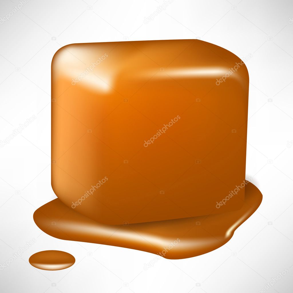 single melted caramel cube isolated