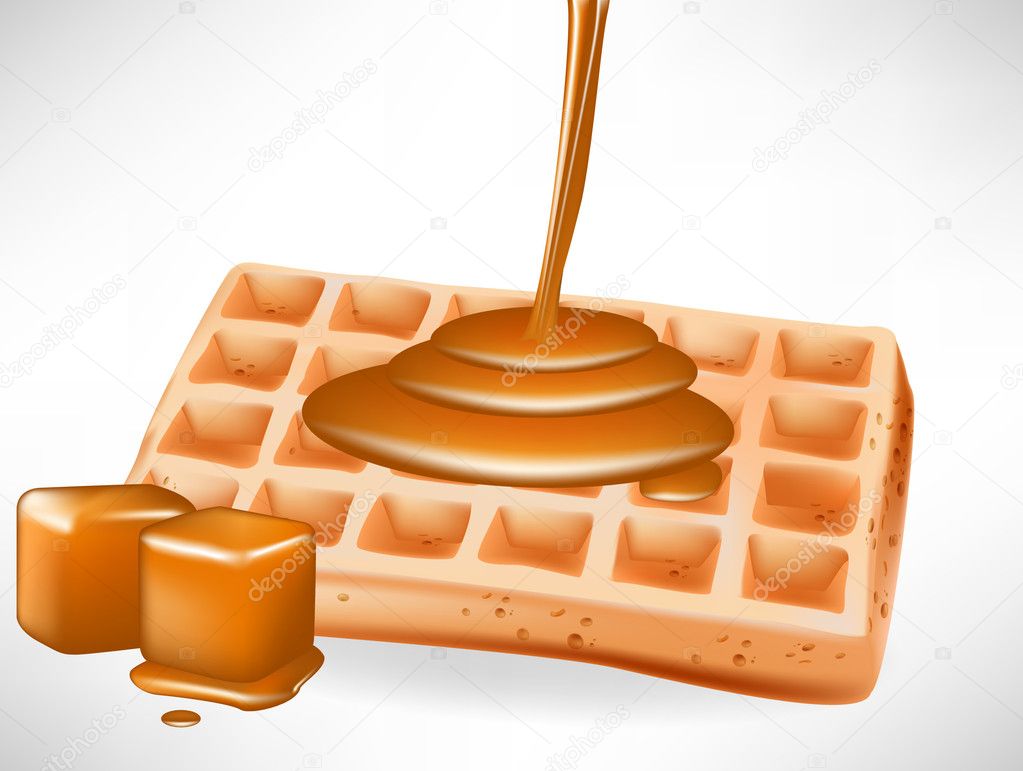 belgian waffles with caramel pouring