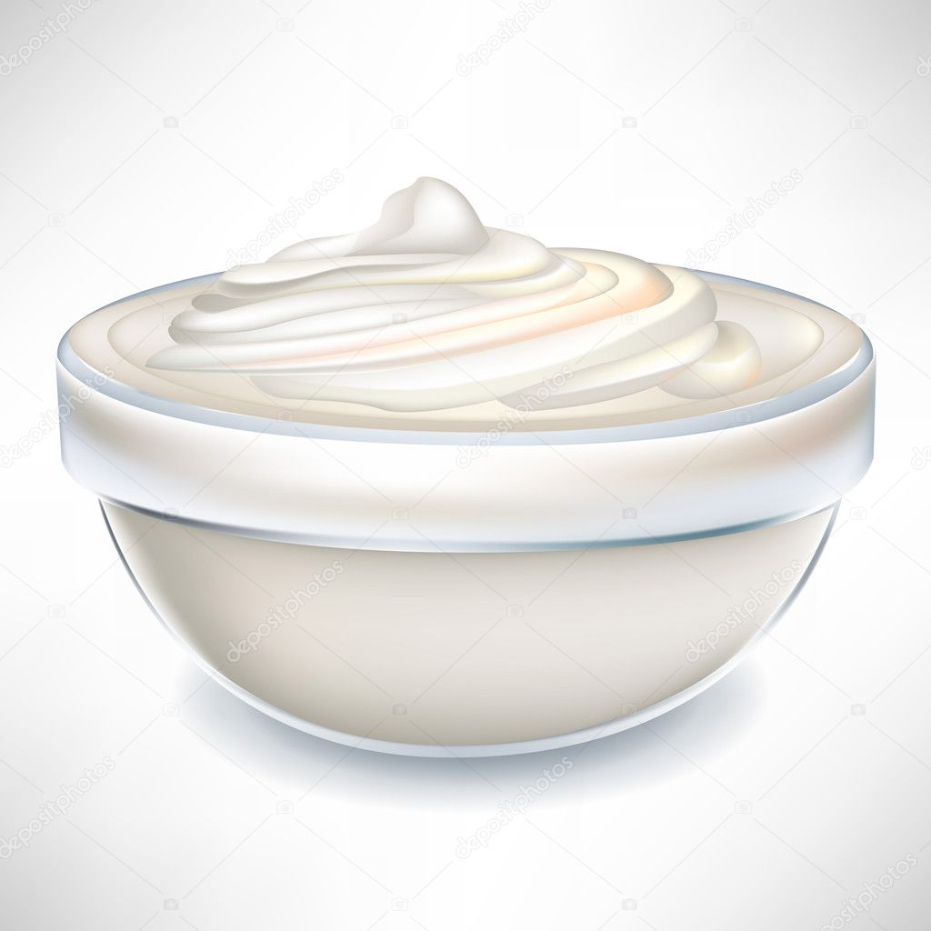 yogurt cream in transparent bowl