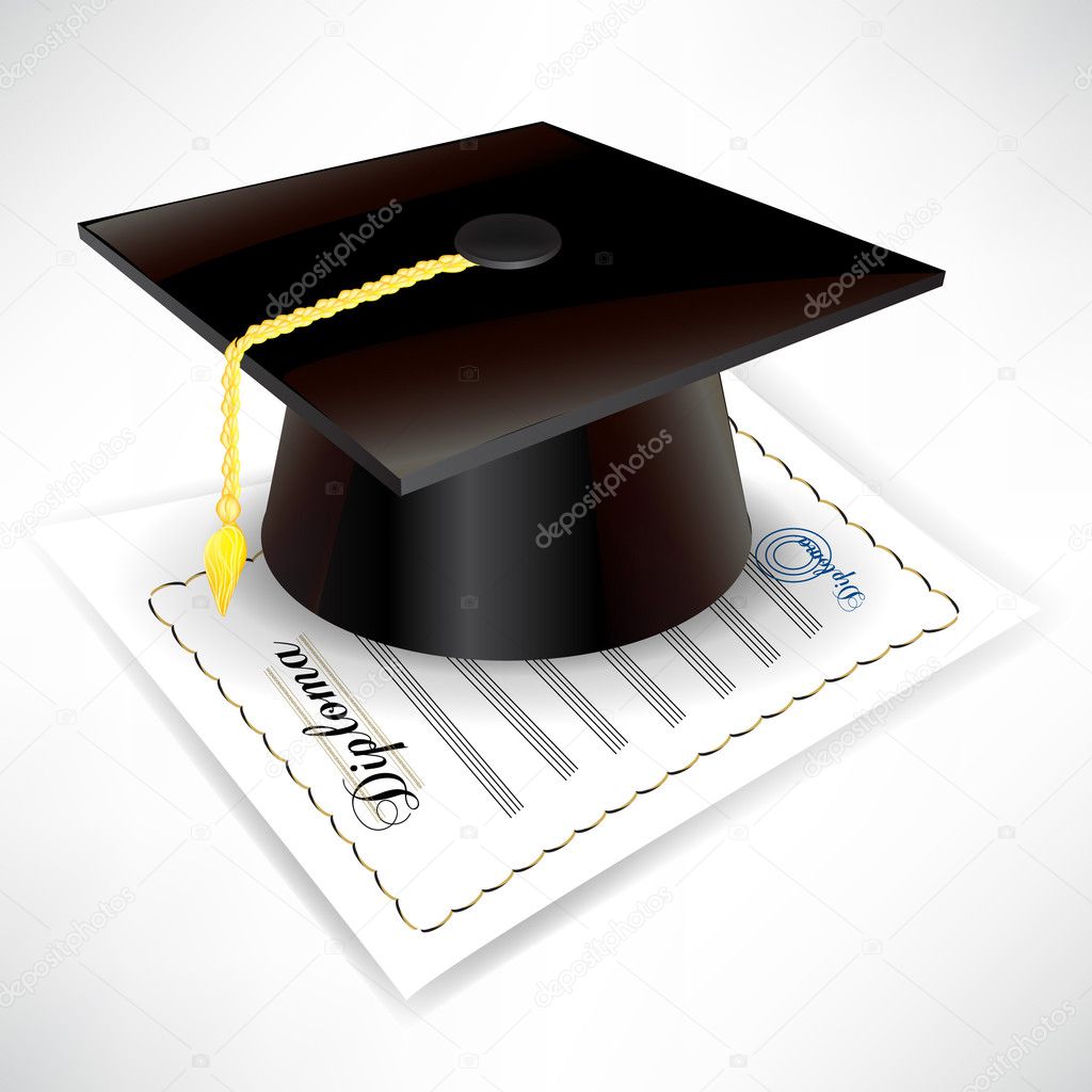 graduation cap with diploma isolated