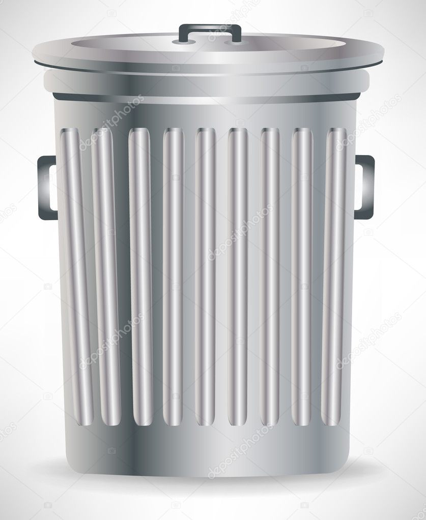 single metallic trashcan with cap