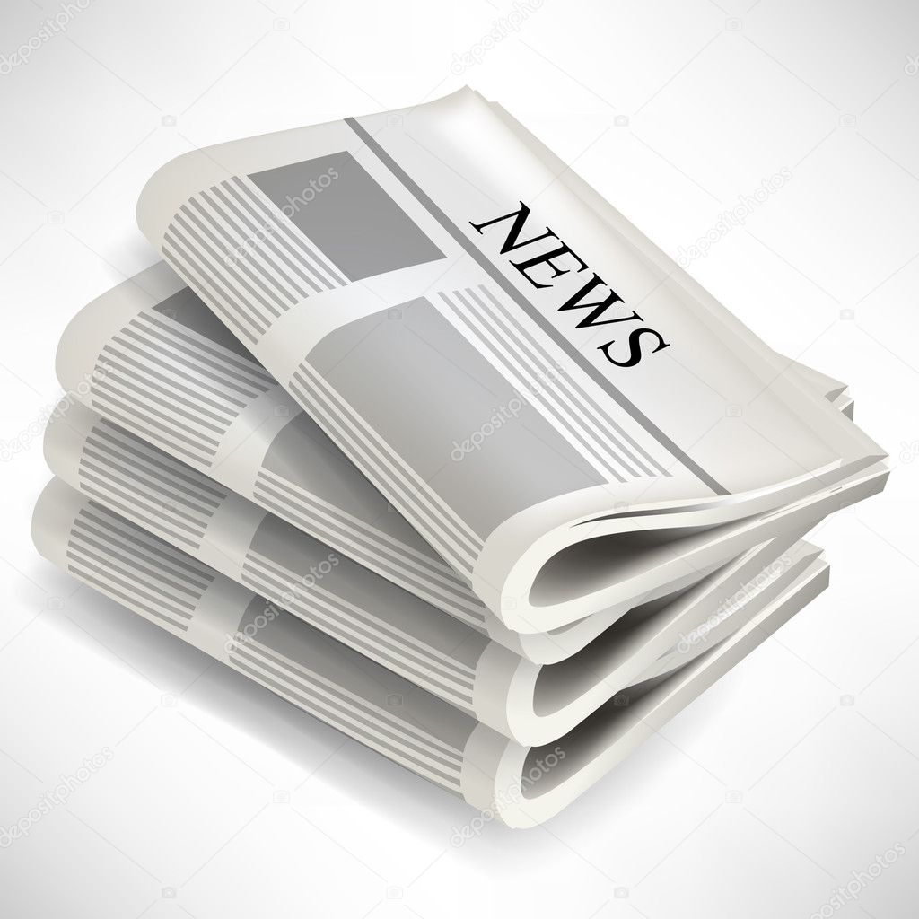 four newspaper pile isolated on white
