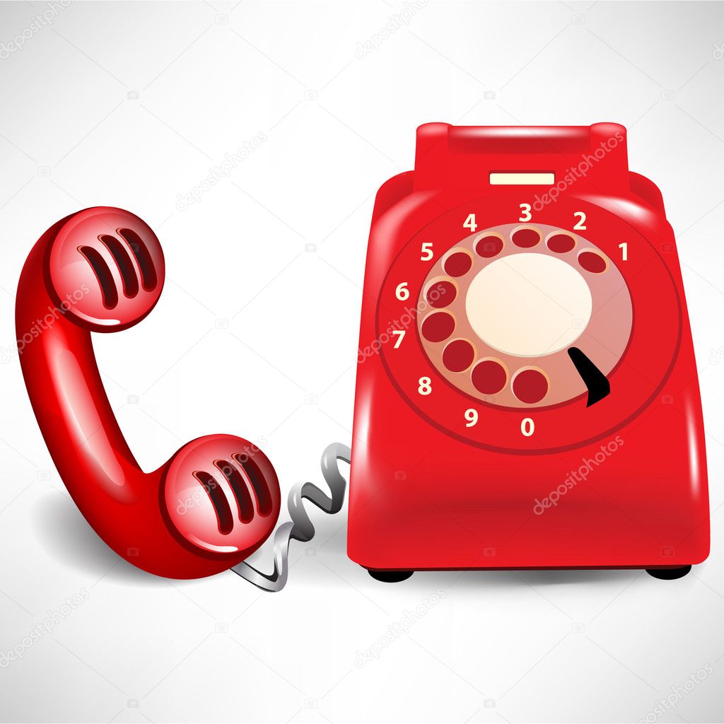 red retro dial telephone and receiver isolated