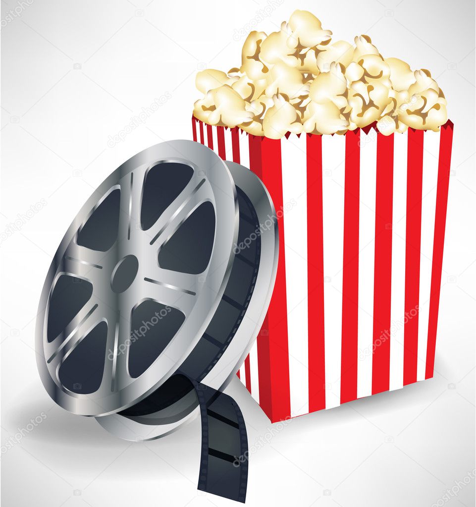 movie film with popcorn isolated