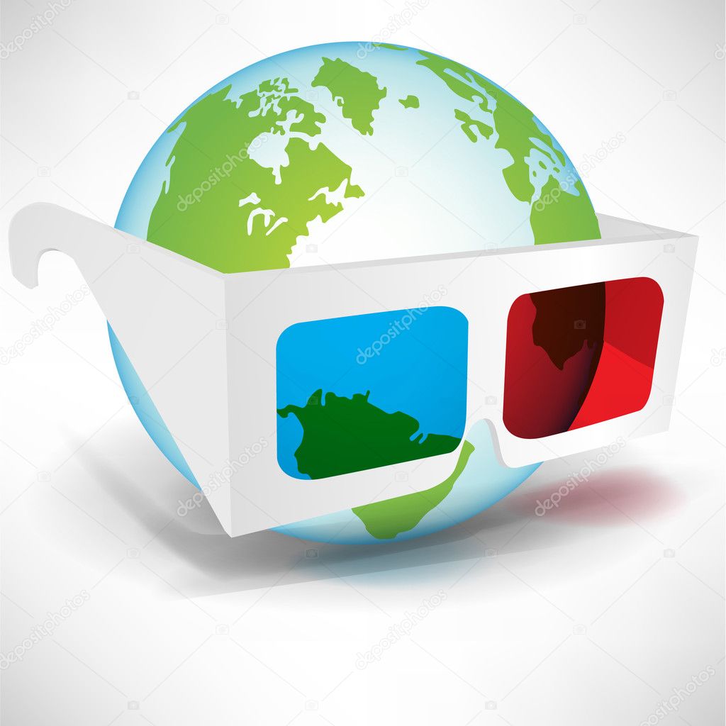 earth globe with three dimensional glasses