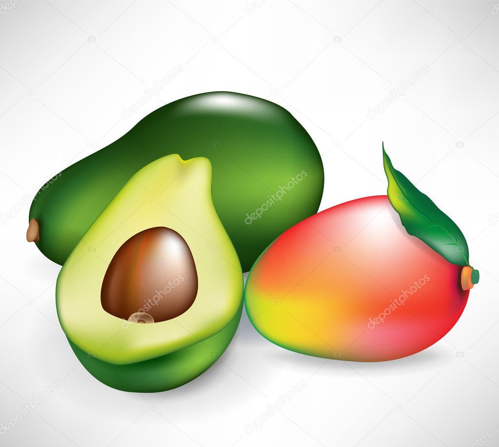 fresh whole mango fruit and avocado