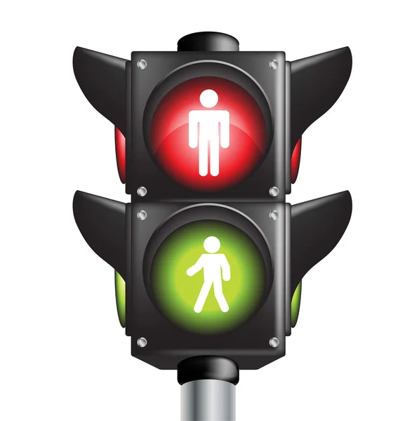 Fotgängare trafikljus tecken med gå och stopp indikatorer — Stock vektor