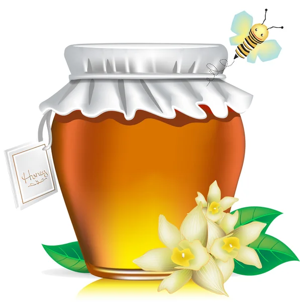 Single honey jar with tag on white - Stock Illustration. 