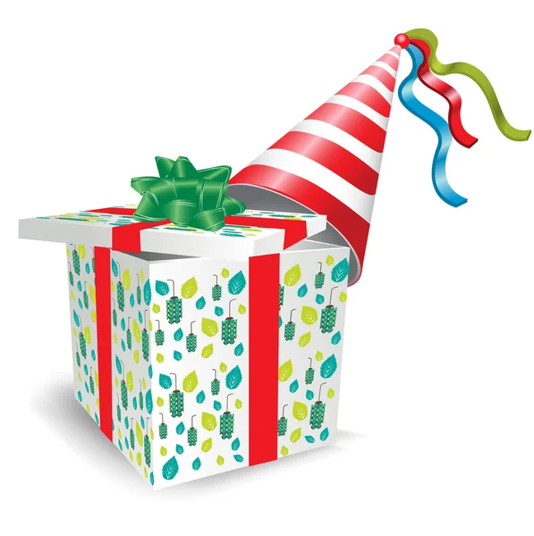 Ανοίξτε το κουτί δώρου με κόμμα καπέλο — Διανυσματικό Αρχείο