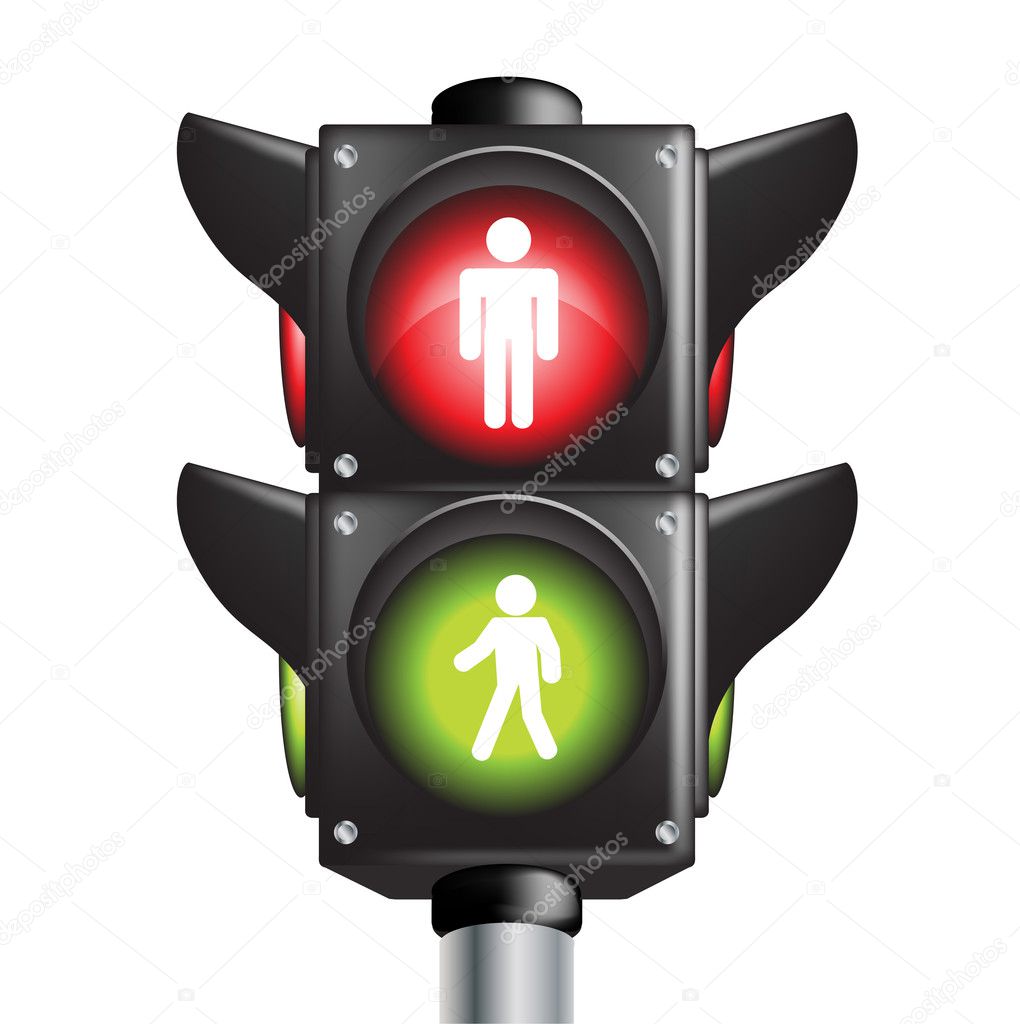 Pedestrian traffic light sign with go and stop indicators