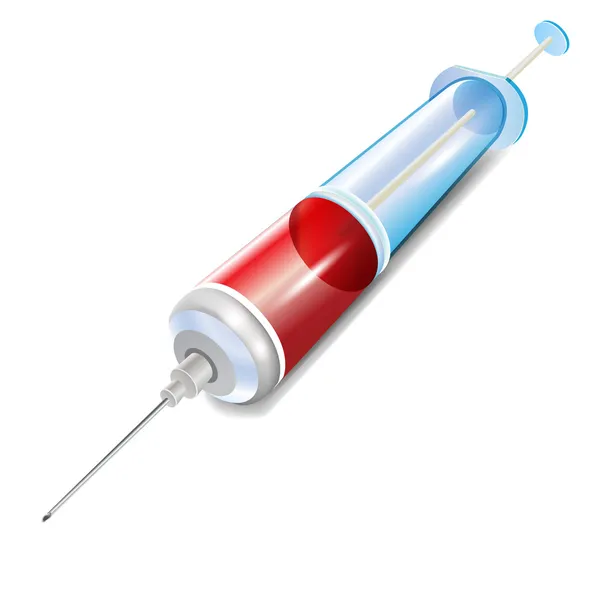 Single isolted syringe with red serum — Stock Vector
