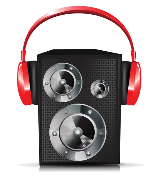 Sound speaker with red headphones — Stock Vector