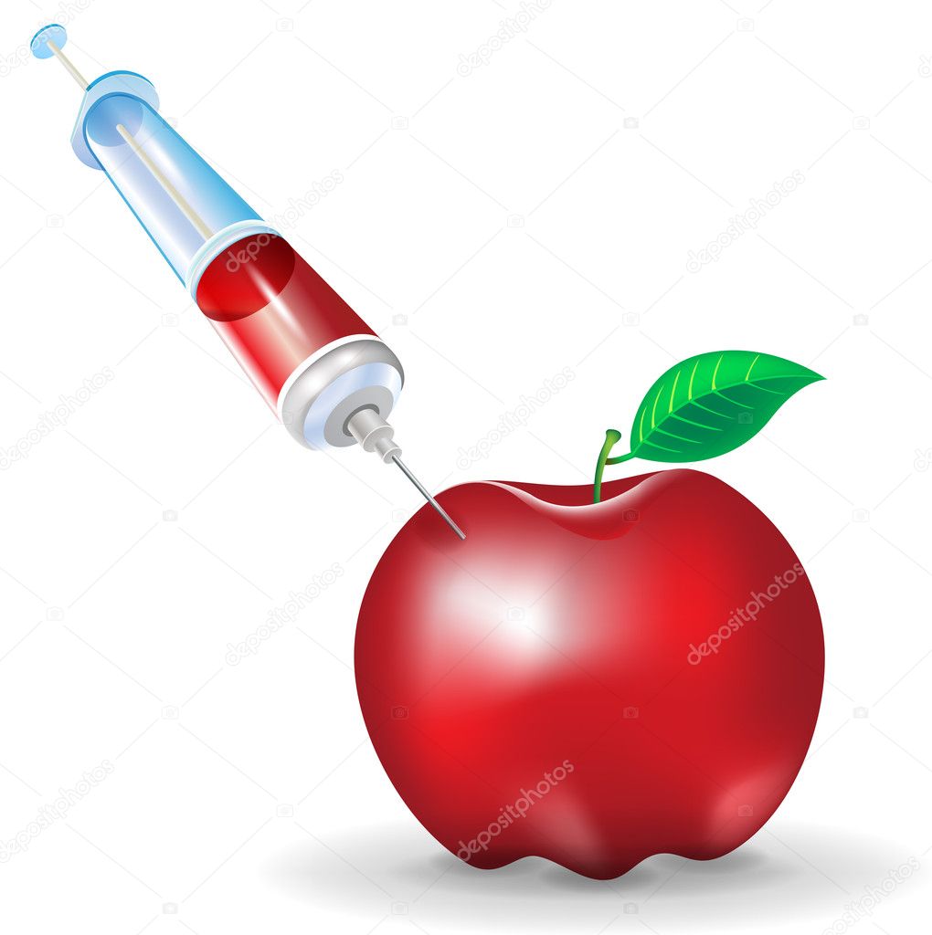 Genetic modification of fruit; apple and syringe