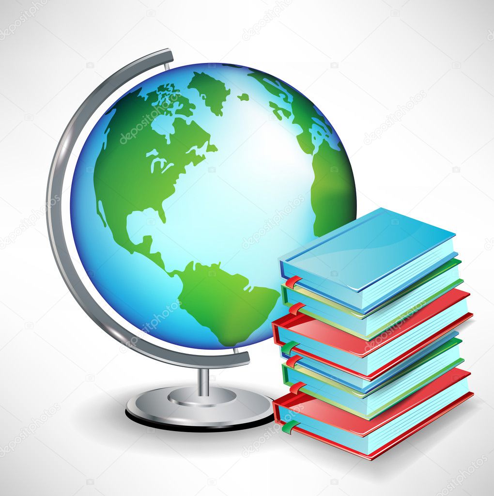 Terrestrial school earth globe and pile of books