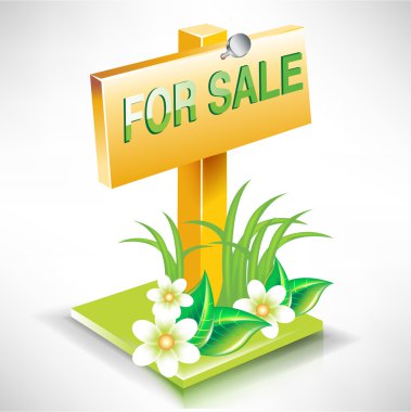 For sale real estate plate sign on land clipart