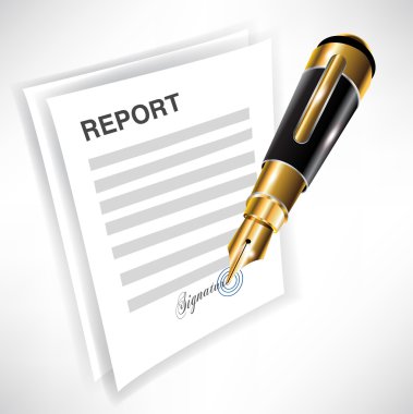 Signing report with pen clipart