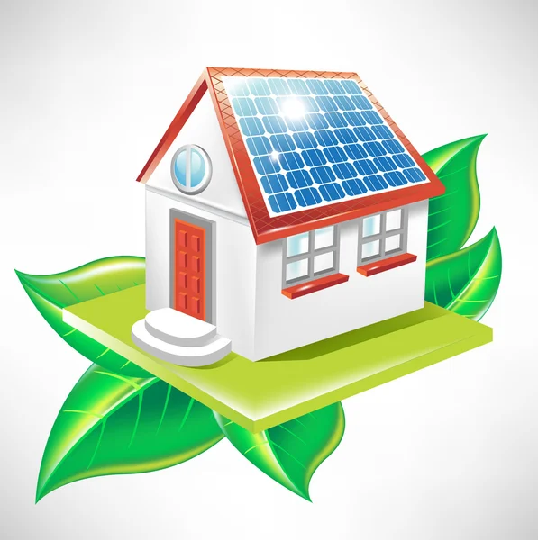 Casa con panel solar; icono de la energía alternativa — Vector de stock