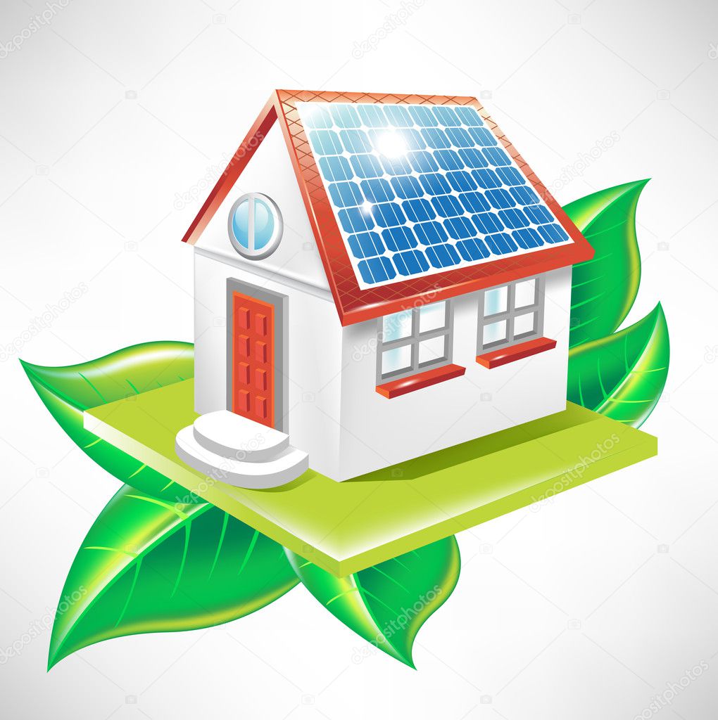 House with solar panel; alternative energy icon