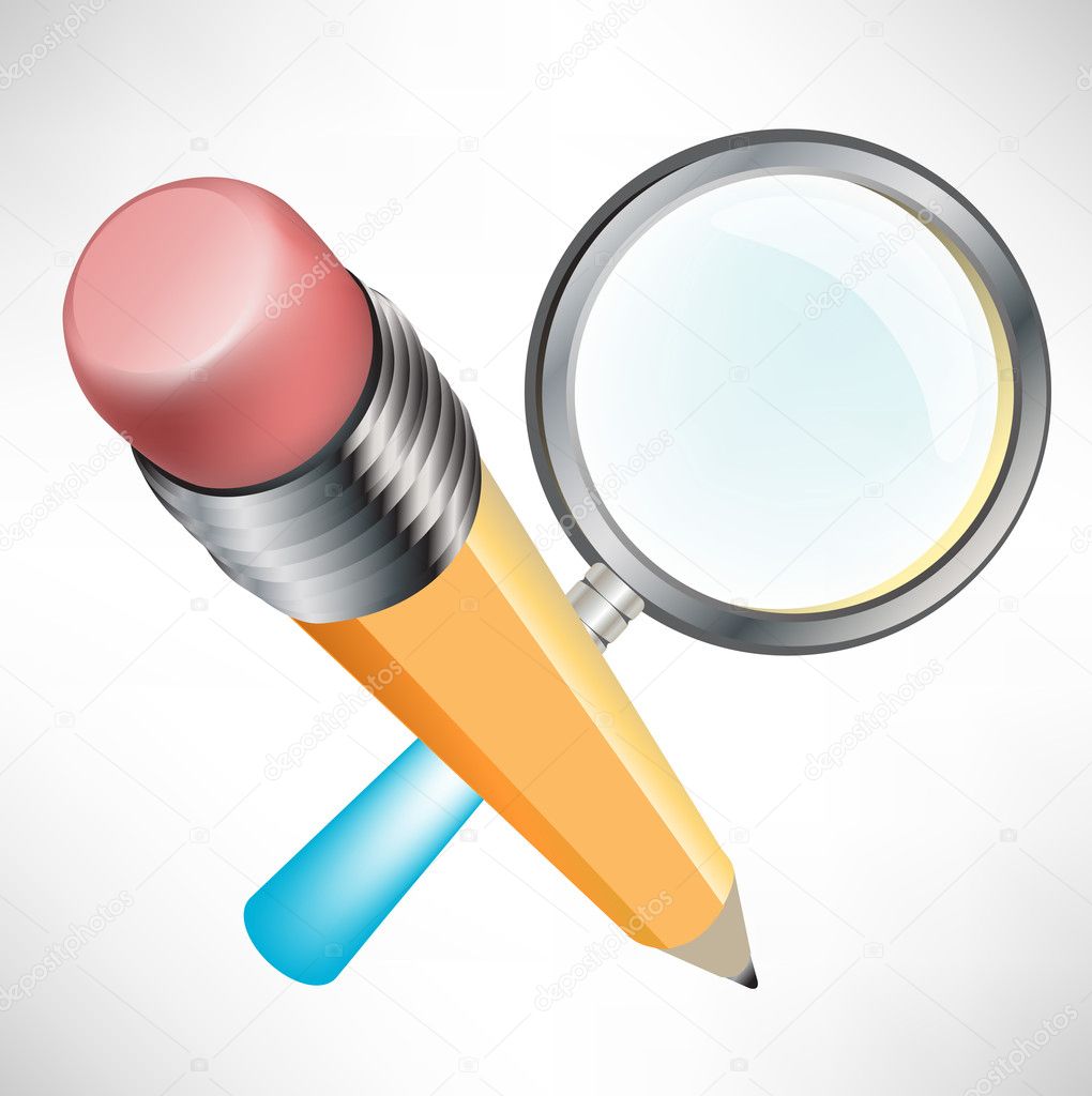 Pencil and magnifying glass