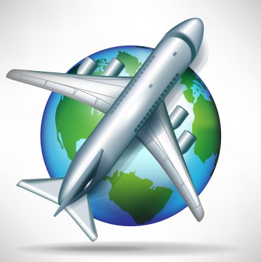 Airplane on globe; travelling concept clipart