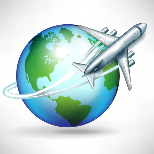 Airplane circling around the globe — Stock Vector