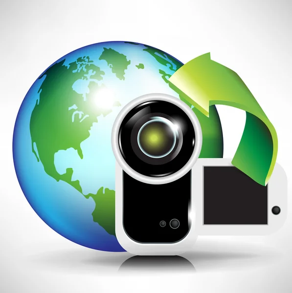 Kamera és a földi globe — Stock Vector