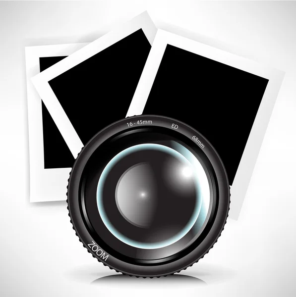 Camera photo lens with photograph — Stock Vector