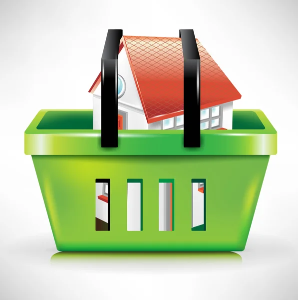 House in shopping basket/cart — Stock Vector
