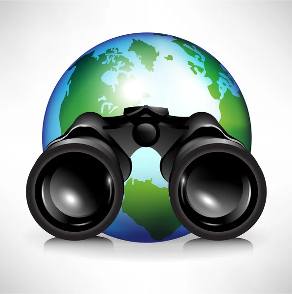 Earth globe with binoculars — Stock Vector