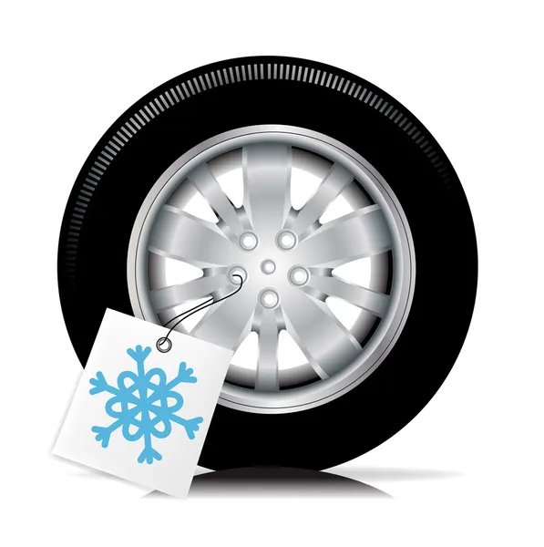 Neumático de coche con etiqueta de invierno — Vector de stock