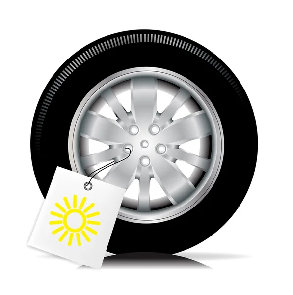 Neumático de coche con signo de verano — Vector de stock